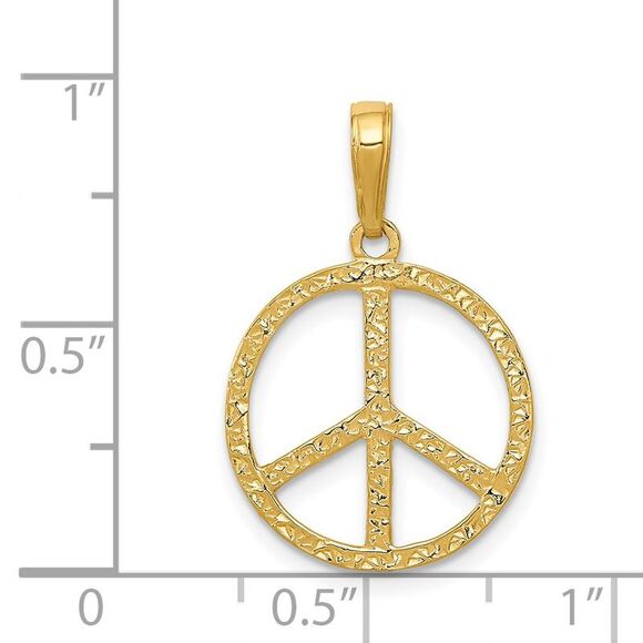 14k Yellow Gold Textured Peace Sign Pendant, 16mm (5/8 inch) - Picture 4 of 6